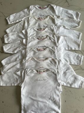 Bonpoint White Long-Sleeve Baby One-Pieces with Delicate Trim